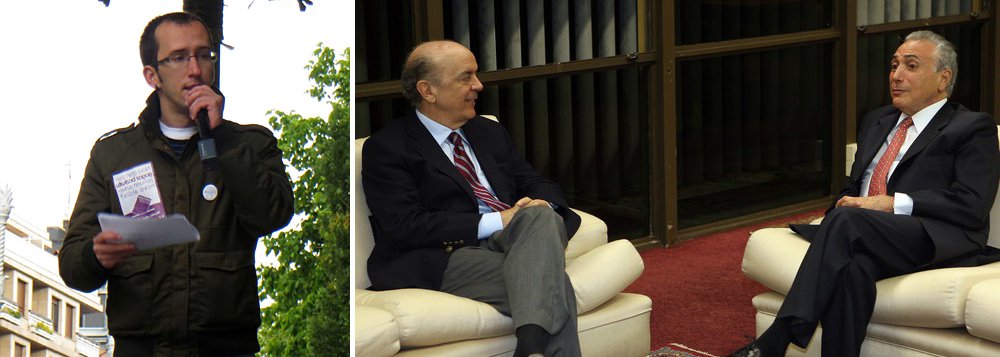 No momento em que o chanceler interino José Serra cobra dos embaixadores cartas em defesa do regime brasileiro, 34 deputados do parlamento europeu avisam: não aceitam negociar qualquer acordo com o Brasil ou com o Mercosul enquanto não for restabelecida a plena democracia no País; "O mandato de Dilma Rousseff só pode ser mudado mediante o único método democraticamente aceitável: as eleições", afirma a carta dos parlamentares, liderados pelo deputado Xavier Benito, do partido espanhol Podemos; "É necessário suspender as negociações entre a UE e o Mercosul já que tal acordo comercial não deveria ser negociado com o atual governo brasileiro", conclui o documento, exortando Bruxelas a dar "seu total apoio e envolvimento para o restabelecimento da ordem democrática no Brasil"