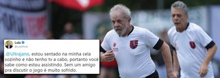 O ex-presidente Lula não esconde sua paixão pela seleção brasileira de futebol e lamenta ser obrigado a ver o jogo sozinho na Superintendência da Polícia Federal do Paraná, onde cumpre sua pena; Lula se queixa ainda de não poder ver o jogo pela TV a cabo, o que o obriga a assistir a TV Globo e sua conhecida transmissão ufanista e ‘patrioteira’: ‘estou sentado na minha cela sozinho e não tenho tv a cabo, portanto você sabe como estou assistindo; sem um amigo pra discutir o jogo é muito sofrido’, disse o ex-presidente