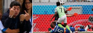 Um gol no final de Marcos Rojo deu à Argentina uma dramática vitória por 2 x 1 sobre a Nigéria no Grupo D, nesta terça-feira, que levou a seleção bicampeã mundial à fase eliminatória da Copa do Mundo; Lionel Messi marcou seu primeiro gol no torneio aos 14 minutos; as imagens de Maradona dominam as redes sociais