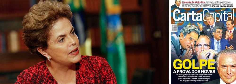 Edição da revista Carta Capital, que chega nesta sexta (27) às bancas, afirma que "os diálogos gravados por Sérgio Machado demonstram de forma cabal o complô para derrubar Dilma e a participação de magistrados e parlamentares"; a reportagem esmiúça as conversas entre o ex-presidente da Transpetro, Sérgio Machado, e políticos como os senadores Romero Jucá, Renan Calheiros e o ex-presidente José Sarney; em vídeo divulgado nas redes sociais, o diretor de Redação da Carta Capital, Mino Carta, comentou os fatos recentes: "Viemos de uma semana muito divertida, porque todos esses diálogos gravados entre diversas figuras, uma turma bem conhecida que dispensa maiores apresentações, que, efetivamente, confirmaram o golpe, para quem ainda tivesse alguma pálida dúvida"