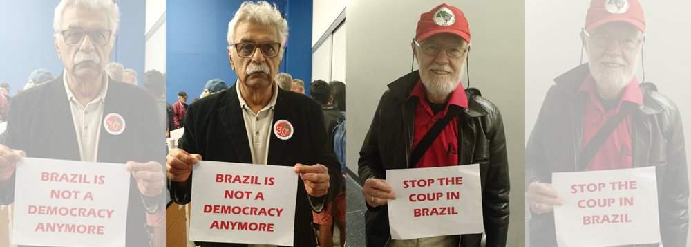 Em imagem divulgada na página do Facebook do MST, o geógrafo britânico David Harvey e o escritor paquistanês Tariq Ali se manifestaram contra o processo de impeachment da presidente afastada Dilma Rousseff; intelectuais aparecem segurando cartazes com os dizeres “Pare o golpe no Brasil” e “Brasil não é mais uma democracia”; Harvey também gravou um vídeo pedindo solidariedade ao Brasil no atual momento político