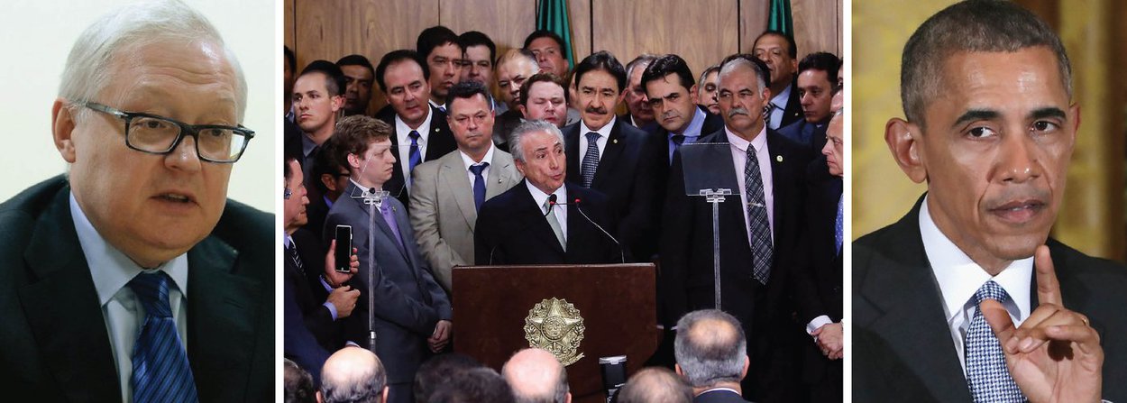O governo russo fez hoje sua primeira declaração mais contundente sobre a crise brasileira e viu digitais dos Estados Unidos na crise política que levou Michel Temer ao poder provisório; "Um dos problemas mais importantes das relações internacionais contemporâneas é a tendência do Ocidente de manter a tudo o custo o domínio nos assuntos globais e regionais. A América Latina e o Caribe não são exceção. Notamos uma intensificação da política externa dos EUA nesta região, que vai até tentativas de interferir nos assuntos internos de alguns Estados”, disse o vice-ministro Sergei Ryabkov; ele acredita, no entanto, que o Brasil conseguirá ultrapassar este período de instabilidade porque tem aspirações de grande potência "e é um país muito grande para se tornar vítima dos planos norte-americanos"