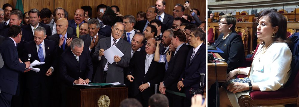 Nesta segunda-feira, em Portugal, Myriam Suazo, presidente do Foro Euro latino-americano de Mulheres, leu comunicado de protesto ao governo de Michel Temer pela ausência de mulheres e desrespeito à diversidade; "Em pleno 2016 é inconcebível um governo sem representação feminina e de minorias. As conquistas e direitos das mulheres estão relacionadas diretamente aos espaços políticos de sua participação e representação", diz o texto; "O governo interino do vice presidente Michel Temer além de retroceder, desencoraja mulheres e minorias a buscar espaços na política do Brasil"