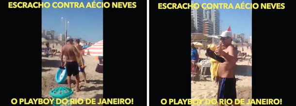 O presidente nacional do PSDB, senador Aécio Neves (PSDB-MG), sofreu um escracho na praia neste feriado de Corpus Christi. Ele passeava com a esposa e os filhos, quando foi abordado por uma banhista, que passou a chamá-lo de golpista; o escracho da população contra pessoas consideradas "golpistas" tem sido cada vez mais comum. Hoje, o senador Cristovam Buarque (PPS-DF) também foi recebido com um protesto do gênero, em Fortaleza