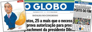 Edição desta segunda-feira do jornal O Globo celebra o impeachment aprovado na Câmara dos Deputados, pinta Michel Temer como uma raposa na charge de Chico Caruso e pede que o vice se inspire no argentino Mauricio Macri; Globo também quer que o vice se livre de dois de seus principais aliados; "Cunha e Jucá, este, braço-direito de Temer, os dois denunciados pela Lava-Jato, sendo o primeiro dono de extenso prontuário, são vistos como símbolos dos riscos que um governo Temer corre neste campo [da corrupção]"