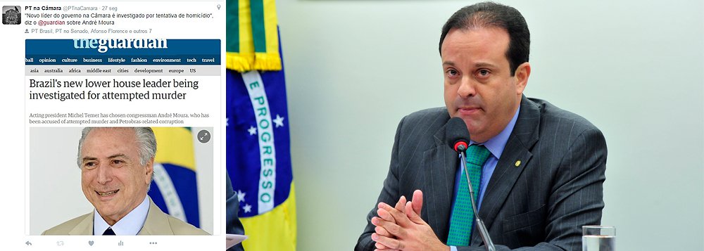 Maior jornal britânico demonstra espanto com a escolha de André Moura (PSC-CE), braço direito de Eduardo Cunha (PMDB-RJ) como líder do governo Michel Temer; o deputado federal é réu em três ações penais no STF sob a acusação de desviar dinheiro público e é investigado em pelo menos três outros inquéritos, entre eles por suposta participação em tentativa de homicídio e no esquema de corrupção da Petrobras