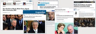 Foi consensual, e negativa, a reação dos principais jornais do mundo ao processo de impeachment no Brasil; para o espanhol, a presidente Dilma Rousseff foi afastada "sem provas"; o alemão Die Zeit disse que o Brasil se tornou um país de "democracia fraca", o que gera preocupação para a Rio 2016; o francês Le Monde destacou o caráter misógino da equipe do presidente interino Michel Temer; o britânico The Guardian pontuou que o sistema político corrupto do Brasil é que deveria ser julgado – e não a presidente honesta; para o New York Times, a pena imposta a Dilma foi desproporcional; o britânico Financial Times elogiou a equipe econômica; com isolamento no mundo, Temer conta com a boa vontade das empresas familiares de mídia no Brasil