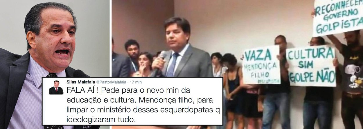No dia em que o ministro Mendonça Filho foi recebido sob protestos e gritos de golpista, o pastor Silas Malafaia não teve o pudor de expor o ódio que sente pela Cultura; segundo ele, o ministério extinto por Michel Temer é "um dos antros dos esquerdopatas"; "A Cultura não é um bem da esquerda. Pelo contrário, querem impor sua ideologia para manipular a sociedade", delirou o presidente da Assembleia de Deus Vitória em Cristo