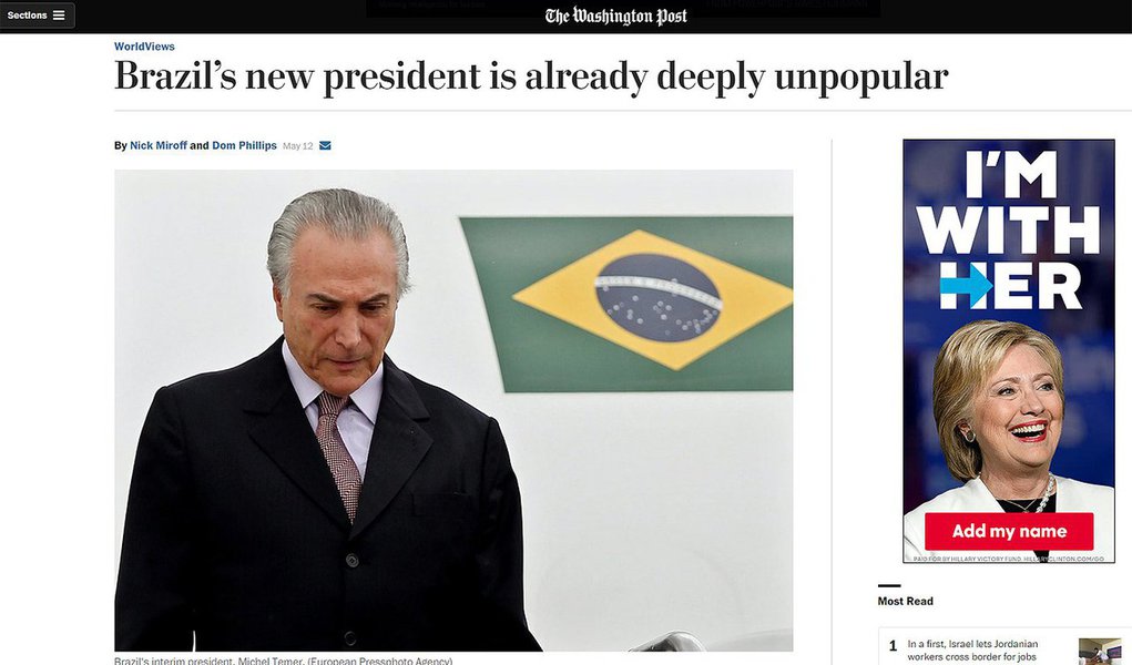 Jornal americano ressalta ainda que, além de dúvidas sobre a legitimidade de seu caminho para o poder, Temer também enfrenta o risco de que as acusações o façam perder o mandato: "O nome de Temer não foi incluído em uma lista de políticos poderosos que o procurador da República enviou semana passada ao Supremo Tribunal Federal. Mas o promotor disse que o partido de Temer, o PMDB, estava profundamente envolvido durante o período em que ele foi presidente do partido", diz o texto