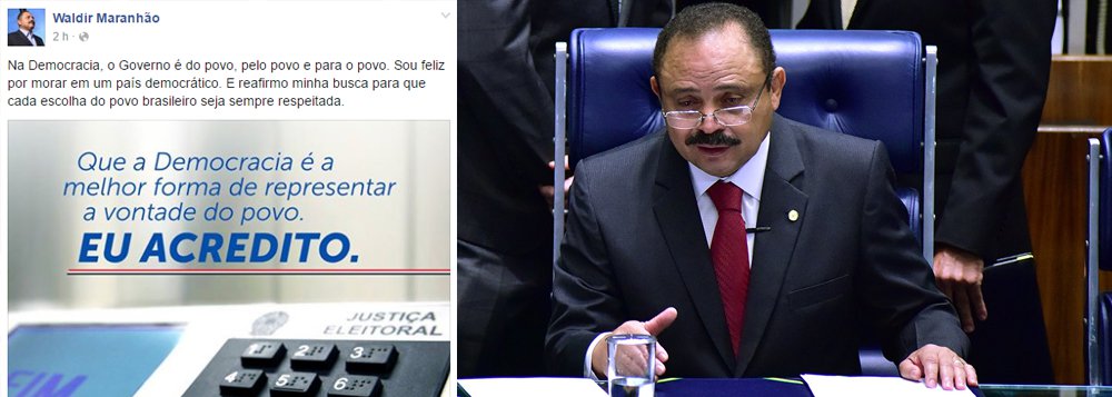 Com a foto de uma urna, o novo presidente da Câmara sinaliza que pode invalidar o impeachment da presidente Dilma Rousseff ou fazer avançar o processo contra o vice Michel Temer, abrindo espaço para novas eleições; "Na Democracia, o Governo é do povo, pelo povo e para o povo. Sou feliz por morar em um país democrático. E reafirmo minha busca para que cada escolha do povo brasileiro seja sempre respeitada", postou o deputado Waldir Maranhão (PP-MA) no Facebook, na tarde desta sexta; no lugar de Cunha, ele passou a receber críticas de parlamentares, especialmente da oposição, que não teria condições de presidir a Câmara por inabilidade política; sobre isso, afirmou: "Vocês vão se surpreender comigo"