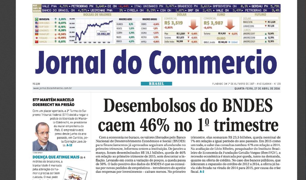 O "Jornal do Commercio", do Rio de Janeiro, só circulará até esta na sexta-feira (29); a edição digital também será descontinuada; ele é o segundo diário mais antigo em circulação no Brasil; Maurício Dinepi, seu diretor-presidente, resume o que aconteceu: "Não aguentamos mais. Não há anunciante"