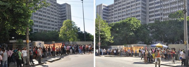 Grevistas interditaram as entradas da Universidade do Estado do Rio de Janeiro (Uerj) com o objetivo de mobilizar servidores para um protesto marcado para esta tarde; a categoria também está revoltada com o atraso no pagamento dos salários de pensionistas e aposentados, que receberão o salário de março apenas no dia 12 de maio