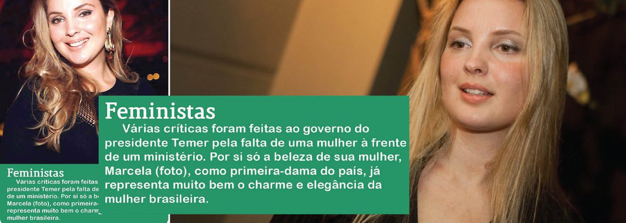 O Jornal de Brasília emitiu nota nesta segunda (16) na qual se desculpa pela publicação sexista do colunista Gilberto Amaral, que ao comentar a falta de mulheres no ministério do governo interino de Michel Temer (PMDB), disse que "só a beleza de Marcela Temer já representa o charme e elegância da mulher brasileira"; o texto gerou revolta nas redes sociais e entre leitores; "O Jornal, em primeiro lugar, se retrata com seu público, especialmente com as leitoras, pelo tom empregado na nota. Também se retrata diante dos grupos feministas, igualmente ofendidos, reconhecendo que sua luta pela igualdade é justa e oportuna, e vem trazendo inegáveis progressos para a nossa sociedade", afirma o jornal; um texto elaborado pelas jornalistas do impresso também foi publicado em resposta à coluna
