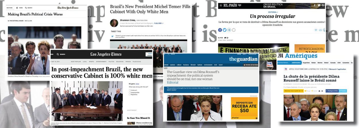 O golpe parlamentar contra o mandato da presidente Dilma Rousseff continua repercutindo internacionalmente; principais e veículos e revista da Europa, como The Guardian, Le Monde, Der Spiegel, Die Zeit, El Paí, e dos Estados Unidos, como NY Times, e da América Latina descrevem o afastamento de Dilma como violação aos princípios democráticos vigentes, colocando sobre o Brasil uma pecha de "República de Bananas"; confira o que foi publicado na imprensa mundial sobre o golpe nos últimos dias