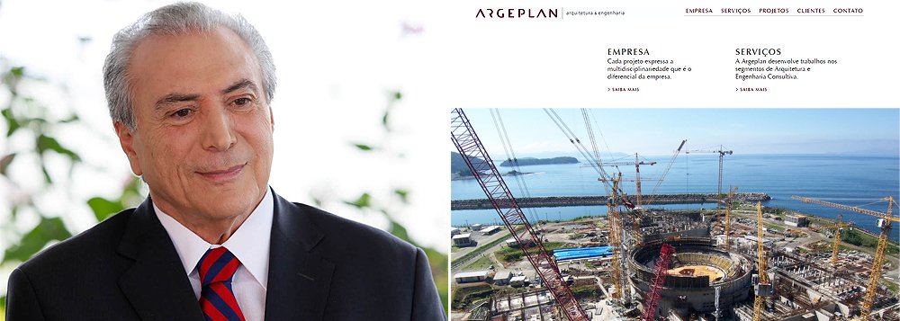 A Argeplan, do coronel aposentado da PM João Baptista Lima Filho, amigo e ex-assessor do presidente interino, participa de um contrato nas obras da usina de Angra 3, no Rio, que teria envolvido propina na Eletrobras; segundo a Lava Jato, a usina envolveu propinas de 1% nos contratos ao PMDB, partido de Michel Temer