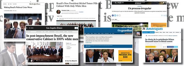 O golpe parlamentar contra o mandato da presidente Dilma Rousseff continua repercutindo internacionalmente; principais e veículos e revista da Europa, como The Guardian, Le Monde, Der Spiegel, Die Zeit, El Paí, e dos Estados Unidos, como NY Times, e da América Latina descrevem o afastamento de Dilma como violação aos princípios democráticos vigentes, colocando sobre o Brasil uma pecha de "República de Bananas"; confira o que foi publicado na imprensa mundial sobre o golpe nos últimos dias
