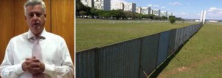 O governador do Distrito Federal, Rodrigo Rollemberg, explicou as razões de construir um alambrado no centro da Esplanada dos Ministérios para separar os manifestantes pró e contra o impeachment da presidente Dilma; "Fazemos um apelo ao bom senso: que todos possam fazer a sua manifestação livremente, mas respeitando a opinião divergente", diz ele em vídeo publicado no seu Facebook; o muro se estende do gramado em frente ao Congresso Nacional até a Rodoviária do Plano Piloto, com grades para manter uma distância de 80 metros entre os grupos; a faixa de 40 metros em cada lado do alambrado será ocupada pelas forças de segurança do DF