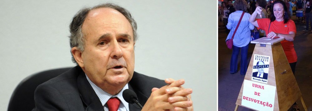 Público presente à Virada Cultural, que acontece no estacionamento da Torre de TV, tem à disposição uma urna para "desvotar" no senador pedetista do DF, acusado de dar apoio ao golpe parlamentar contra o mandato da presidente Dilma Rousseff (PT); tema da Virada Cultural neste ano é a defesa da democracia e dos direitos dos trabalhadores; atividades tiveram início às 19 horas e se encerram no domingo, 1º de maio, com um grande ato unificado contra o golpe