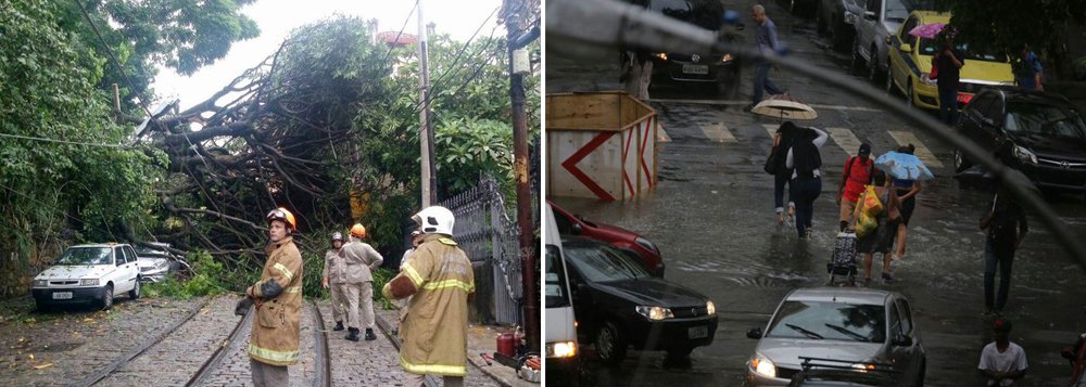 A forte chuva que atinge o Rio de Janeiro desde a tarde desta sexta-feira 15 provocou o transbordamento do Rio Quitandinha, em Petrópolis, e do Rio Grande, em Bom Jardim, na região serrana, e deixou em estágio de alerta máximo os rios Bengala, em Nova Friburgo e Paquequer, em Teresópolis, também no alto da serra; tempestades já duram 16 horas; houve deslizamento de terra com queda de barreira em Petrópolis nesta madrugada; ninguém ficou ferido