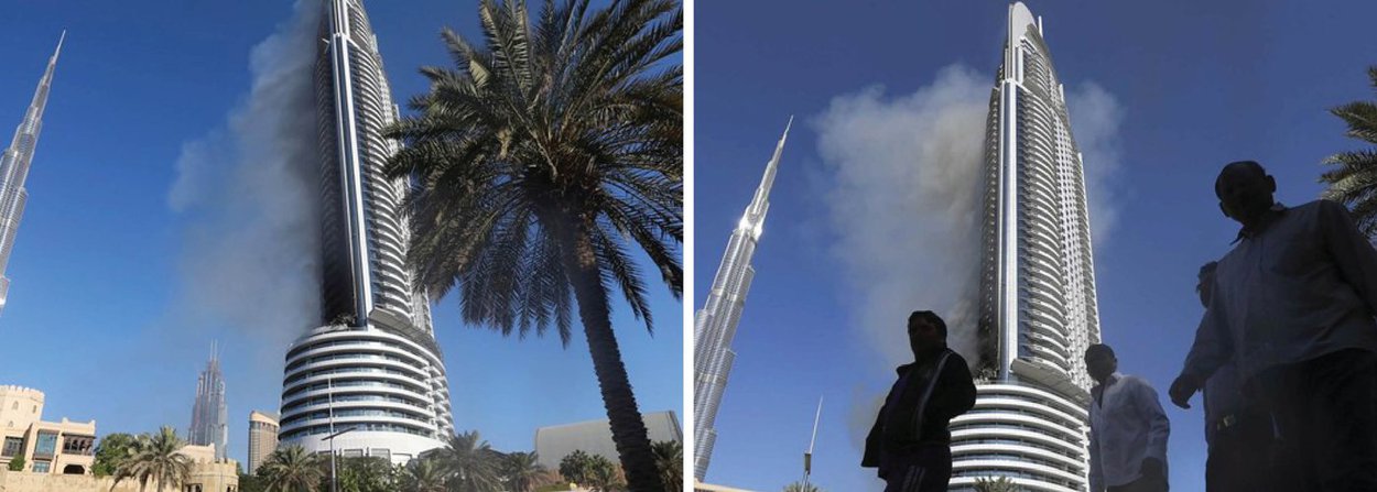 O incêndio que durou mais de 20 horas no Hotel Adress Downtown, em Dubai, foi extinto nesta sexta-feira, 1º; Direção Geral de Proteção Civil do Emirado informou igualmente que foi aberta uma investigação "para conhecer as causas que originaram o incêndio", que começou por volta das 21h de quinta-feira (31) (3h de sexta-feira no Brasil), no 20º andar do hotel