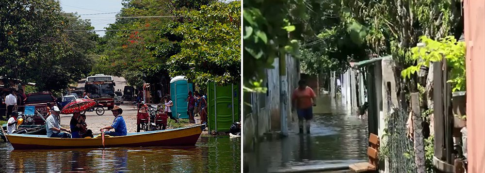 Enchentes causadas por fortes chuvas fizeram com que cerca de 100 mil pessoas tivessem que deixar suas casas no Paraguai na véspera de Natal, nesta quinta (24); muitas das pessoas haviam construído barreiras temporárias em suas casas para tentar impedir a entrada da água e estão vivendo de forma precária com suas famílias