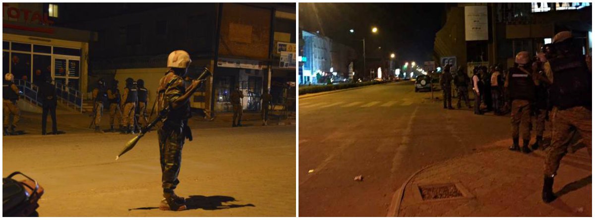 As forças de segurança de Burkina Faso cercaram o hotel em Ouadagoudou e libertaram 126 pessoas, informou o ministro do Interior, ao destacar que ocorria um outro ataque num segundo hotel da região; o ataque foi reivindicado pela Al Qaeda; o presidente do país, Roch Marc Christian Kabore, o descreveu como "covarde e vil"; o presidente da França, François Hollande, também condenou os ataques neste sábado 16; mortos incluem vítimas de 18 nacionalidades diferentes