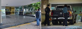 A invasão de uma caminhonete com placa de Londrina, por volta das 4h40 desta segunda-feira 4, destruiu as portas de vidro do edifício e as catracas que registram a entrada de visitantes e funcionários, mas não há feridos; Polícia Federal realiza perícia; o motorista, preso em flagrante por dano qualificado, está na Superintendência da PF em Brasília e deverá ser encaminhado ainda nesta segunda a um presídio