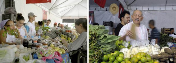 Uma enorme tenda montada na 7ª Feira Estadual da Reforma Agrária Cícero Guedes foi um alento para muitas das pessoas que passaram pelo Largo da Carioca, centro do Rio de Janeiro; além de servir de refúgio da chuva forte, o interior da tenda oferecia uma variedade de cores, cheiros e sabores, além de música, apresentações culturais e rodas de conversa; até quarta-feira (9), cerca de 150 produtores expõem no local verduras, legumes e frutas, além de alimentos processados provenientes da agricultura familiar de assentamentos de reforma agrária