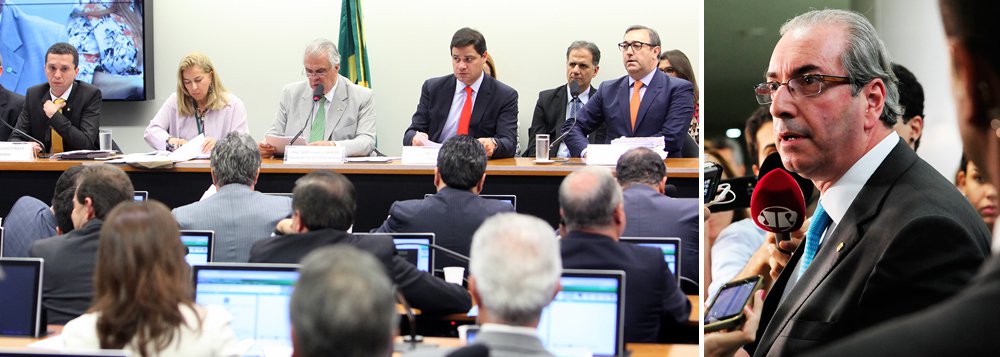 Após uma série de manobras para postergar a discussão, deputados federais que integram o Conselho de Ética e Decoro Parlamentar da Câmara decidem neste momento se darão sequência ou não ao processo que pede a cassação do presidente da Câmara, Eduardo Cunha (PMDB-RJ), alvo de inquérito no STF por corrupção; deputados irão votar o relatório do deputado Fausto Pinato (PRB-SP), que pede a continuidade da ação; advogado de Cunha disse que não há provas contra o deputado e que a denúncia da PGR não é suficiente; o relator Pinato lembrou aos parlamentares que o exame de admissibilidade do processo "em momento algum prejulga alguém. Não fala em perda de mandato"