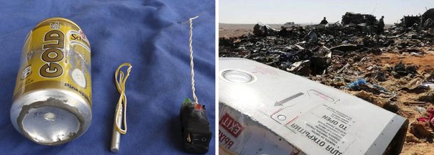 Grupo terrorista Estado Islâmico divulgou nesta quarta-feira, 18, uma foto do que seria a bomba improvisada que derrubou um avião de uma companhia aérea russa sobre a península do Sinai, no Egito, no mês passado; foto mostra uma lata de refrigerante Schweppes Gold e o que parece ser um detonador e um interruptor num fundo azul; grupo publicou ainda uma foto que afirma ser dos passaportes que pertenciam a russos mortos "obtidos pelos combatentes da guerra santa"
