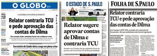 Globo, Folha e Estado de S. Paulo destacam em suas manchetes que o relator das contas da presidente Dilma Rousseff em 2014, o senador Adir Gurgacz (PDT-RO), "contraria" o Tribunal de Contas da União, como se ele fosse obrigado a seguir o TCU; manchetes revelam apenas como o golpismo que marcou o ano de 2015 passou o carro na frente dos bois; partidos de oposição, aliados a jornais conservadores, pretendiam cassar uma presidente eleita acusando-a de um suposto crime (as chamadas 'pedaladas') que não foi julgado; detalhe: o Senado é soberano e nada obriga a instituição a seguir recomendações do TCU