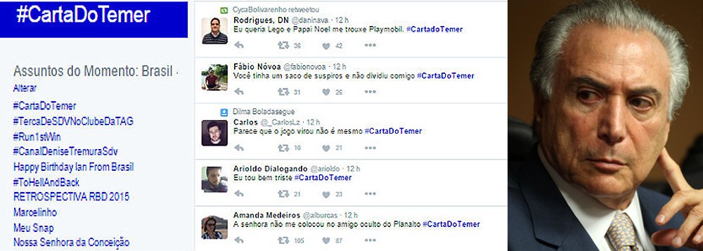 Segundo Fernando Brito, vice-presidente Michel Temer vestiu a carapuça que lhe deu Ciro Gomes, a de “capitão do golpe”; 'Teve quatro anos do primeiro mandato para descobrir tudo o que diz ter encontrado em Dilma; Teve o fim do mandato e o processo eleitoral para afastar-se; Espera que as pessoas não vejam que o faz só quando lhe pode cair ao bico a faixa presidencial', diz