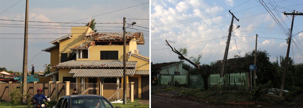 Um tornado atingiu parte do município, no oeste do Paraná, interditando estradas, derrubando centenas de árvores e postes de luz; conforme levantamento das autoridades locais, cerca de 1.500 casas foram atingidas, além de 200 empresas e áreas públicas; a Companhia Paranaense de Energia (Copel) informou que 14 mil imóveis ficaram sem energia por causa de danos na rede elétrica; de acordo com o Sistema Meteorológico do Paraná (Simepar), o tornado provocou ventos de 115Km/h a 125 Km/h