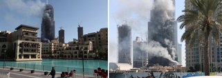 Bombeiros aparentemente apagaram a maior parte do fogo que repentinamente tomou conta de um dos arranha-céus mais importantes de Dubai durante a passagem do ano, segundo relataram testemunhas; a fumaça branca, no entanto, ainda sai da torre do hotel Address Downtown Dubai, cujo edifício tem 63 andares; equipes da defesa civil extinguiram a maior parte das chama; de acordo com a polícia de Dubai, o prédio foi esvaziado e que apenas 14 pessoas ficaram levemente feridas, mas um médico no local afirmou que 60 pessoas foram tratadas por inalação de fumaça e problemas causados pelo tumulto na tentativa de fugir do local