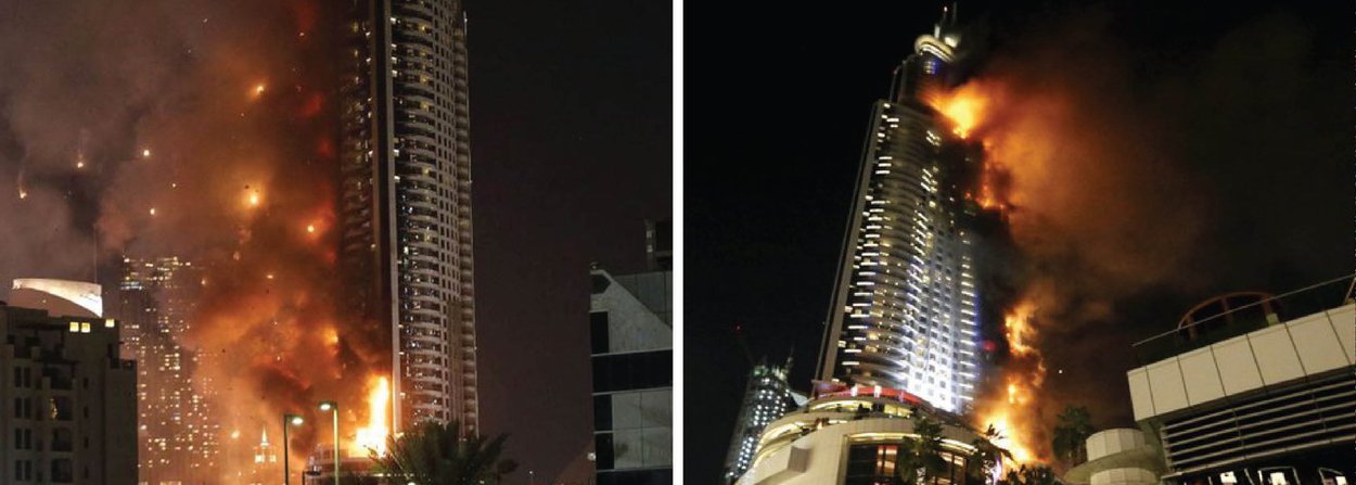 Segundo informações iniciais do governo de Dubai, pouco antes da meia-noite no horário local, havia 14 vítimas com ferimentos leves, uma com ferimentos moderados e uma pessoa que teve um ataque cardíaco no local; todas as vítimas estão sendo tratadas; fogo começou no lado de fora do 20º dos 63 andares do prédio; hotel Adress Downtow Dubai fica próximo da Burj Khalifa Tower, prédio mais alto do mundo, onde acontece parte da maior queima de fogos durante a virada do ano na cidade dos Emirados Árabes