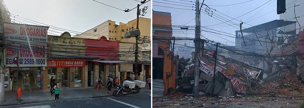 Dois restaurantes, uma pizzaria, uma farmácia e ainda 11 quitinetes foram atingidas pela explosã; bombeiros suspeitam de vazamento de gás; sete feridos foram retirados dos escombros no local, levados ao Hospital Municipal Souza Aguiar, no Centro do Rio; o prefeito Eduardo Paes foi ao local e informou que não há risco de novas explosões apesar dos focos de incêndio