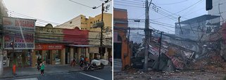 Dois restaurantes, uma pizzaria, uma farmácia e ainda 11 quitinetes foram atingidas pela explosã; bombeiros suspeitam de vazamento de gás; sete feridos foram retirados dos escombros no local, levados ao Hospital Municipal Souza Aguiar, no Centro do Rio; o prefeito Eduardo Paes foi ao local e informou que não há risco de novas explosões apesar dos focos de incêndio