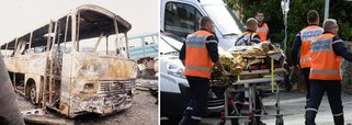 Um ônibus e um caminhão bateram de frente e pegaram fogo próximo a Bordeaux nesta sexta-feira, de acordo com autoridades, no pior acidente rodoviário na França em décadas; outras cinco pessoas ficaram feridas na colisão, que aconteceu na região de Gironde; o presidente da França, François Hollande, falando em visita a Atenas, disse que foi "mergulhado em tristeza pela tragédia"