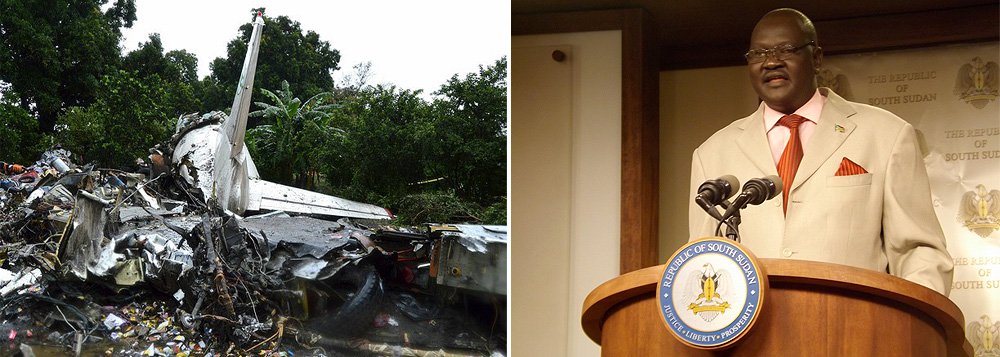 Um avião de carga russo com passageiros a bordo caiu nesta quarta-feira após decolar do aeroporto na capital do Sudão do Sul, matando pelo menos 41 pessoas na aeronave e no solo; um membro da tripulação e uma criança a bordo sobreviveram, disse o porta-voz presidencial Ateny Wek Ateny