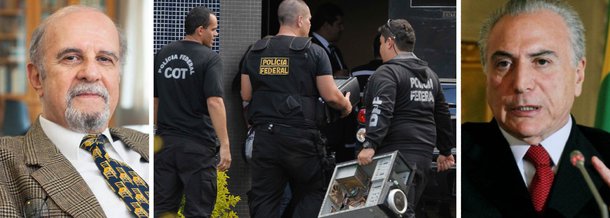 O jornalista Roberto Pompeu de Toledo, principal colunista da revista Veja, avalia que um eventual governo Michel Temer seria uma ameaça à Operação Lava Jato; "Não se duvide da fúria com que o PMDB, com seu rol de notórios investigados, tentará um acerto de contas com o juiz Moro e o procurador Janot", diz ele; "Até já se especula sobre nomes que, no Ministério da Justiça, possam dar um jeito de dobrar o ímpeto da Polícia Federal"; um nome já citado, entre os possíveis ministeriáveis, seria o de Nelson Jobim, que já foi presidente do STF