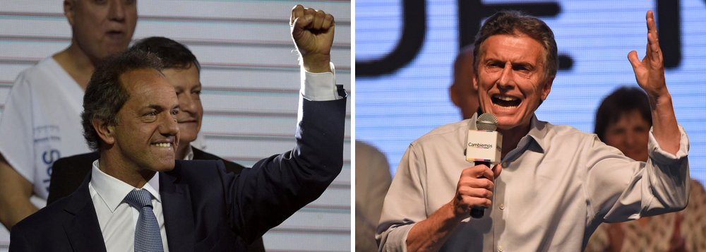 Com 96,8 por cento das urnas apuradas, Scioli, governador de Buenos Aires, venceu com uma pequena margem o primeiro turno das eleições presidenciais na Argentina, com 36,8 por cento contra 34,3 por cento do seu principal rival, o prefeito de Buenos Aires e ex-presidente do popular clube de futebol Boca Juniors, Mauricio Macri; com o resultado, a Argentina terá no dia 22 de novembro o primeiro segundo turno de sua história