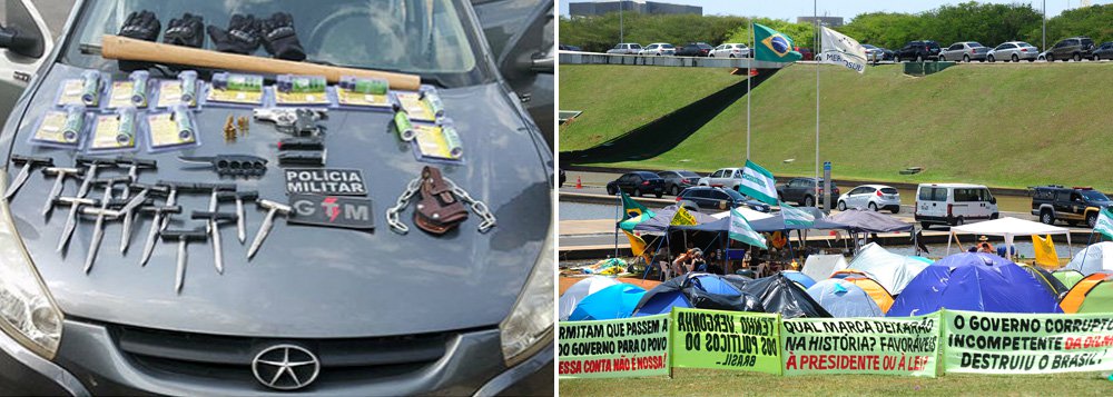 Ao comentar a prisão de um manifestante pró-impeachment, acampado na Praça dos Três Poderes, que escondia no carro uma arma de fogo e diversas armas brancas, dizendo que ia matar a presidente da República e "jogar uma bomba no Congresso", o jornalista Fernando Brito comenta: "Os ovos da serpente chocaram e as víboras estão soltas, deslizando por aí. E bem ali na frente, o Ministro Zé Cardozo dando entrevistas bacanas"