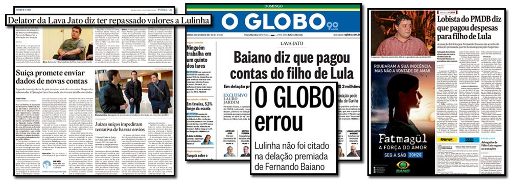 A retratação publicada pelo jornal O Globo, na edição deste domingo, é insuficiente para reparar a imagem de Fábio Luis Lula da Silva, citado, equivocadamente, como beneficiário de um pagamento de R$ 2 milhões por parte do lobista Fernando Baiano; a mentira contada por Lauro Jardim rapidamente se alastrou e mereceu destaque em outros jornais, como Folha de S. Paulo e Estado de S. Paulo; no entanto, nenhum dos dois publicou retratação nesta segunda-feira ou sequer fez menção ao reconhecimento do erro feito pelo Globo; ou seja: o leitor dos jornalões que não viu O Globo ou não descobriu a falha na internet continua desinformado