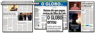 A retratação publicada pelo jornal O Globo, na edição deste domingo, é insuficiente para reparar a imagem de Fábio Luis Lula da Silva, citado, equivocadamente, como beneficiário de um pagamento de R$ 2 milhões por parte do lobista Fernando Baiano; a mentira contada por Lauro Jardim rapidamente se alastrou e mereceu destaque em outros jornais, como Folha de S. Paulo e Estado de S. Paulo; no entanto, nenhum dos dois publicou retratação nesta segunda-feira ou sequer fez menção ao reconhecimento do erro feito pelo Globo; ou seja: o leitor dos jornalões que não viu O Globo ou não descobriu a falha na internet continua desinformado