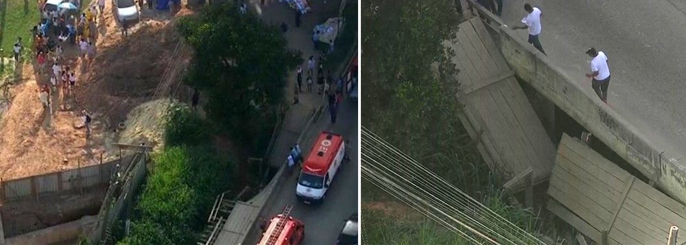 Pelo menos 11 pessoas ficaram feridas na queda de uma ponte de madeira na Avenida Presidente Kennedy, em Duque de Caxias, na Baixada Fluminense; a ponte não teria aguentado o peso da circulação de peregrinos em direção à Igreja do Pilar para a missa em comemoração ao dia de Nossa Senhora Aparecida; ao menos 30 pessoas caíram no Rio do Pilar