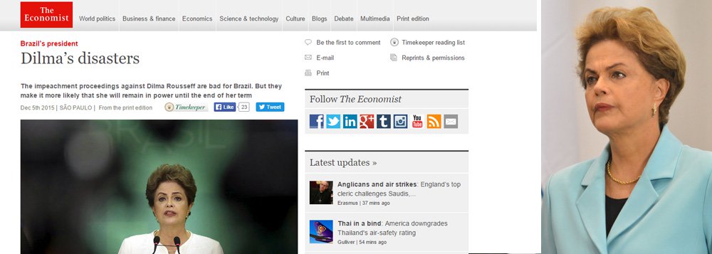 Até mesmo a revista Economist reconhece que a permanência da presidente Dilma Rousseff até o fim do seu mandato se tornou mais provável; o motivo é a absoluta falta de credibilidade de Eduardo Cunha (PMDB-RJ), que lidera o processo de impeachment