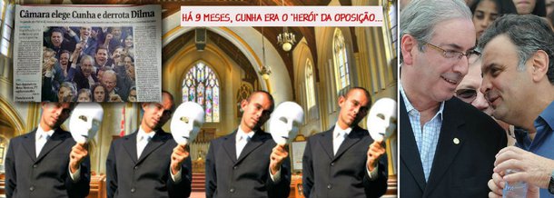 "Enquanto sobrou uma gota de esperança de que houvesse o clima político para a derrubada da Presidente, viviam 'mostrando as canjicas', todos sorriso, para Cunha. Encontros, jantares e, mesmo diante dos papéis vindos da Suíça, mostrando-lhe os dólares, ele merecia 'o benefício da dúvida'", lembra Fernando Brito, editor do Tijolaço; senador Aécio Neves (PSDB-MG) é um dos ex-aliados que agora querem a cabeça de Cunha