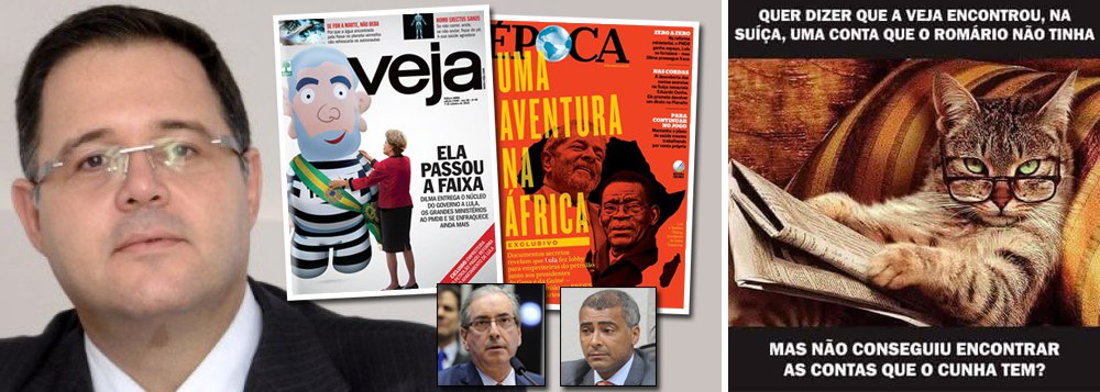 Jornalista Luis Costa Pinto, que já foi editor de Veja e Época, classificou como "omertá" o silêncio das duas revistas semanais sobre as contas de US$ 5 milhões do presidente da Câmara, Eduardo Cunha (PMDB-RJ), na Suíça; "O silêncio das revistas semanais, em suas capas, desconhecendo a chegada aos Brasil dos documentos que comprovam a existência de contas secretas de Eduardo Cunha e de sua família na Suíça não é omissão. É omertá", disse ele; Globo e Abril partem do princípio de que Cunha, mesmo culpado, pode ser útil na tentativa de derrubar a presidente Dilma Rousseff; ele, que foi o autor da celebre entrevista que desencadeou o impeachment de Fernando Collor, também ironizou o fato de Veja ter sido capaz de descobrir contas falsas de Romário, mas não enxergar as reais de Cunha