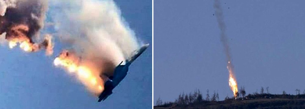 Um dos dois pilotos do avião russo Su-24 derrubado por um caça F-16 turco foi resgatado por tropas do Exército sírio; "Um dos pilotos foi ferido quando descia de paraquedas e foi morto de forma violenta já no chão pelos jihadistas. O outro piloto conseguiu escapar e, de acordo com as últimas informações, foi salvo pelo Exército sírio e deve estar voltando para a base da Força Aérea russa", disse o embaixador russo na França, Aleksandr Orlov; caça russo Su-24 teria sido derrubado por um míssil ao entrar em espaço aéreo turco; Rússia nega a invasão e diz qeronave está em território sírio