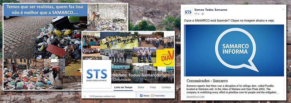Página 'Somos Todos Samarco', criada após um dos maiores desastres ambientais da história do País, teria sido uma iniciativa da companhia controlada por Vale e BHP, segundo informa Eduardo Guimarães; "a possibilidade de essa empresa estar promovendo essa suposta 'operação de limpeza de imagem' e pressionando funcionários a defendê-la, caso se confirme pode configurar mais um ato criminoso", diz ele